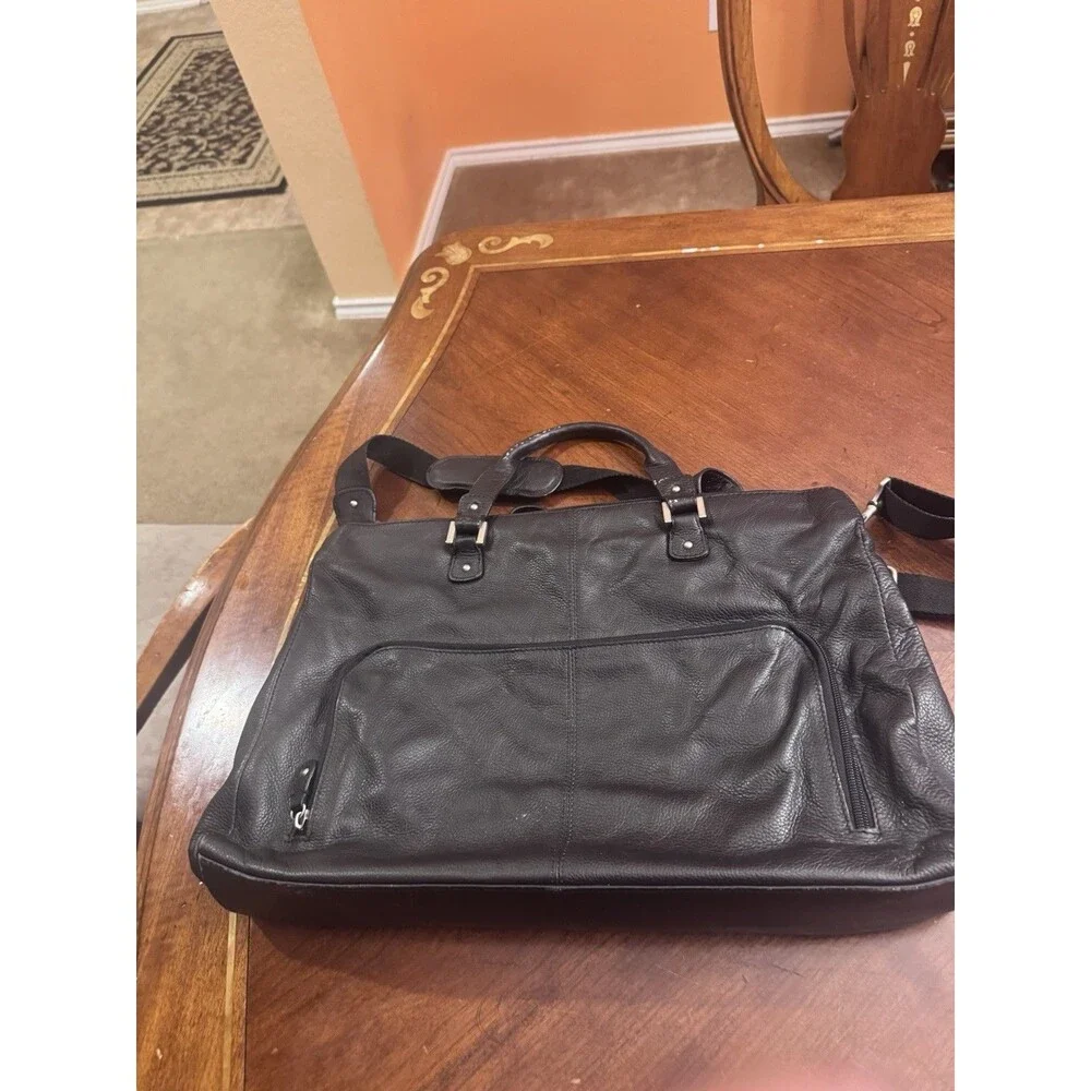 CLARKS Distressed Heavy Duty Black Leather large Laptop Bag